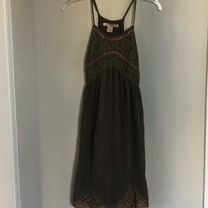 Long Green Dress with Pink Accents and Lace